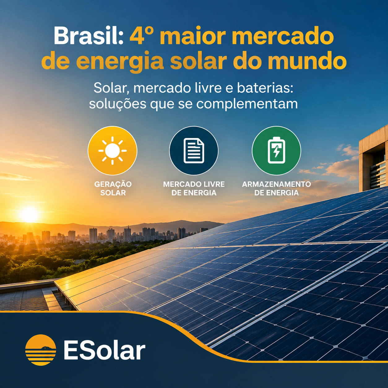 Ilustração da notícia: Brasil é o 4º maior mercado de energia solar do mundo